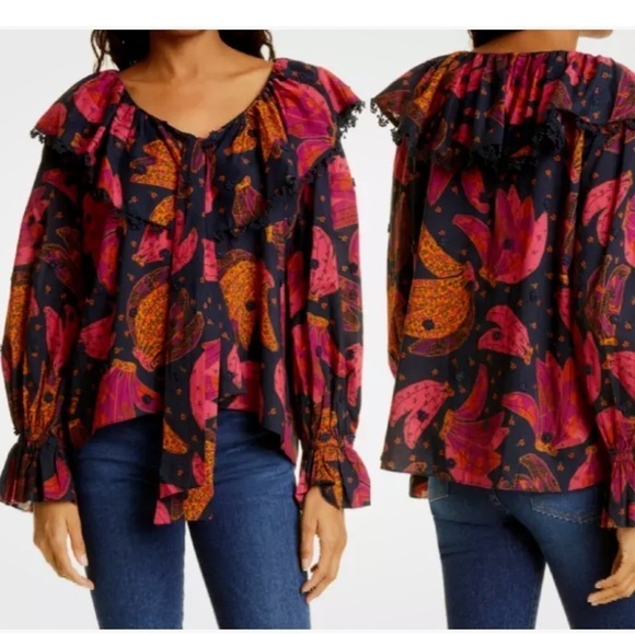 Farm Rio Sz S Patchwork Bananas Peasant Top Multicolor 100% Cotton Pullover - Picture 2 of 8